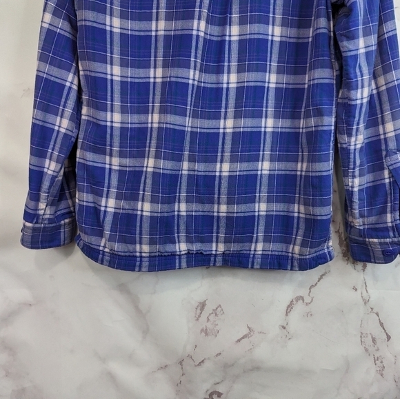 LL Bean Shirt Jacket Size XS Women Purple Plaid Fleece Lined Shacket Oversized - Picture 8 of 14